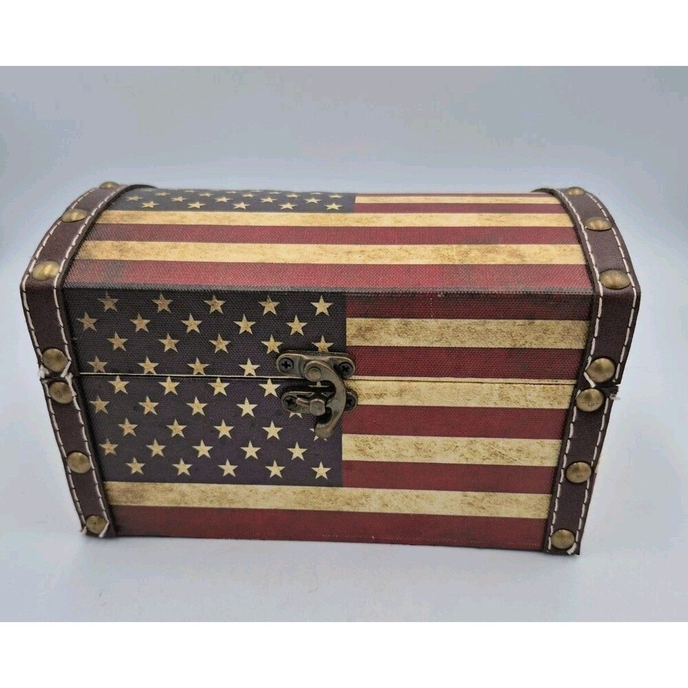 American Flag Wood/MDF Box with rustic Canvas Flag Design